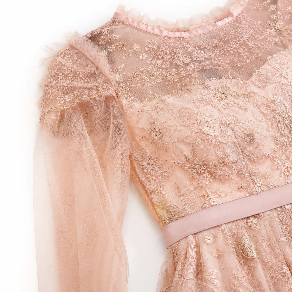 Blush Rose Embroidered Evening Gown