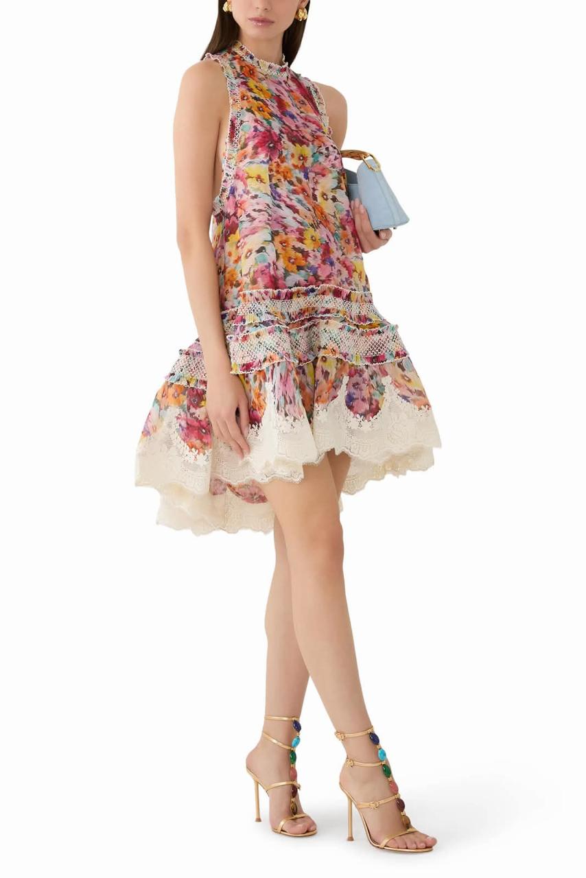 Floral Lace Trim Mini Dress