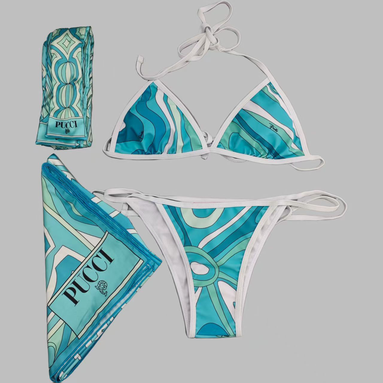 Pucci-Inspired Two-Piece Swimsuit with Matching Scarf