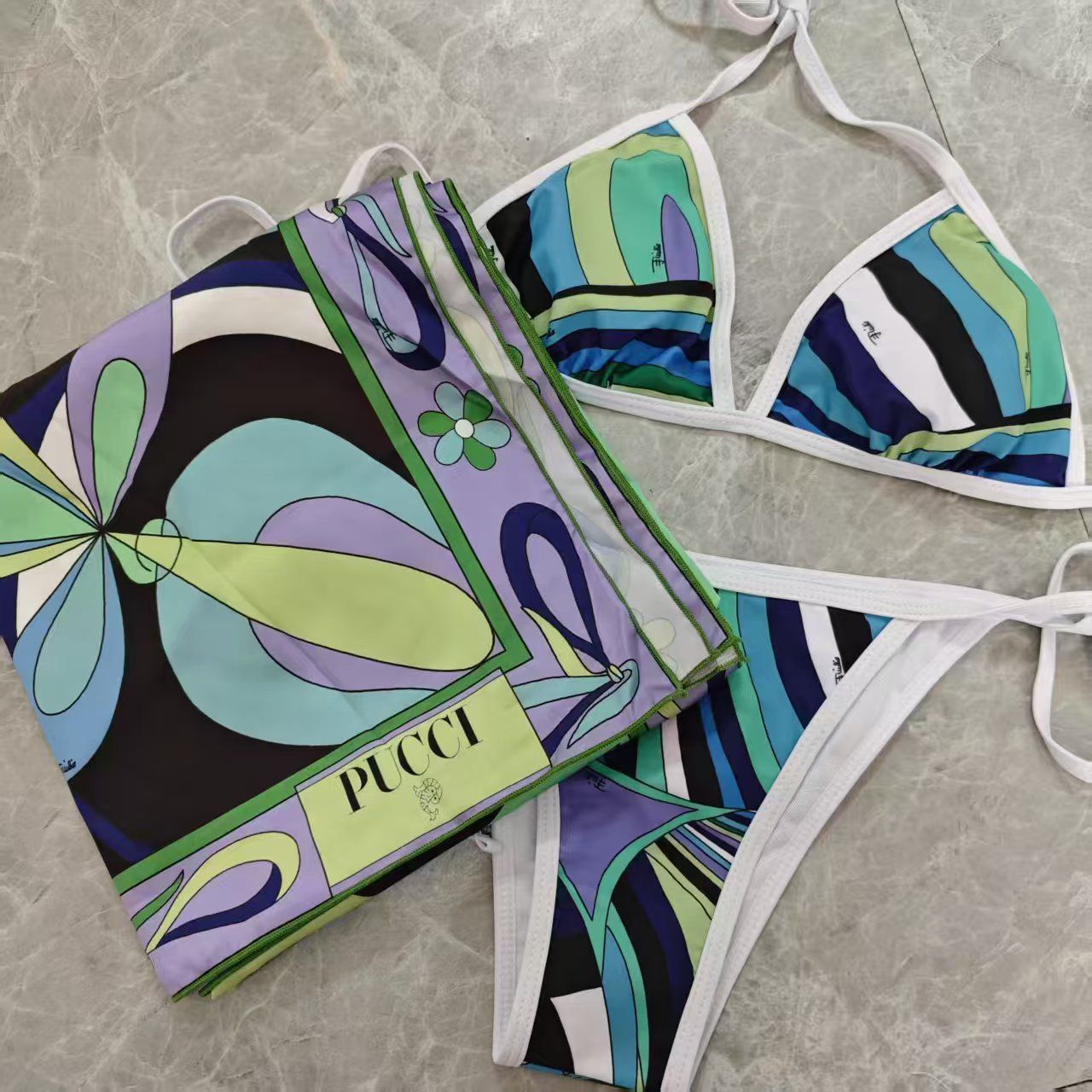 Pucci-Inspired Two-Piece Swimsuit with Matching Scarf