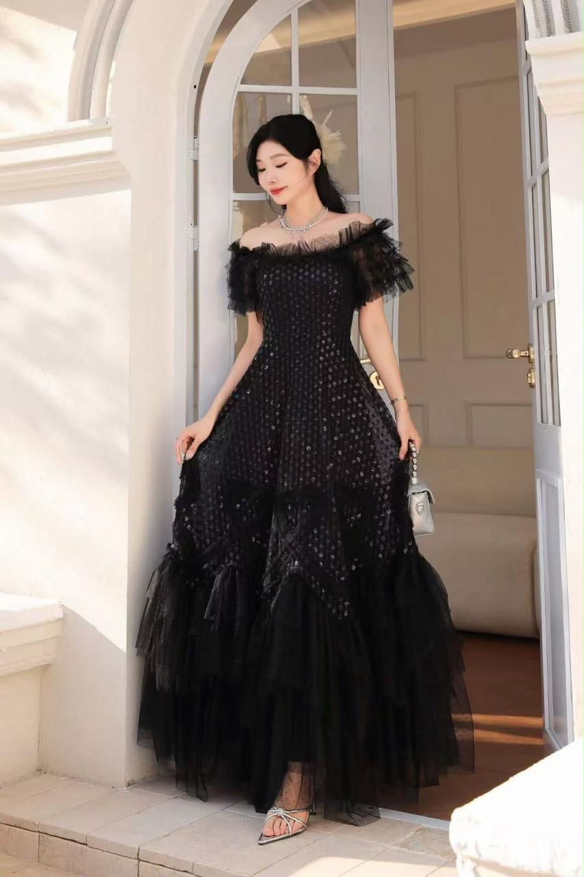 Midnight Elegance Sequin Tulle Maxi Dress