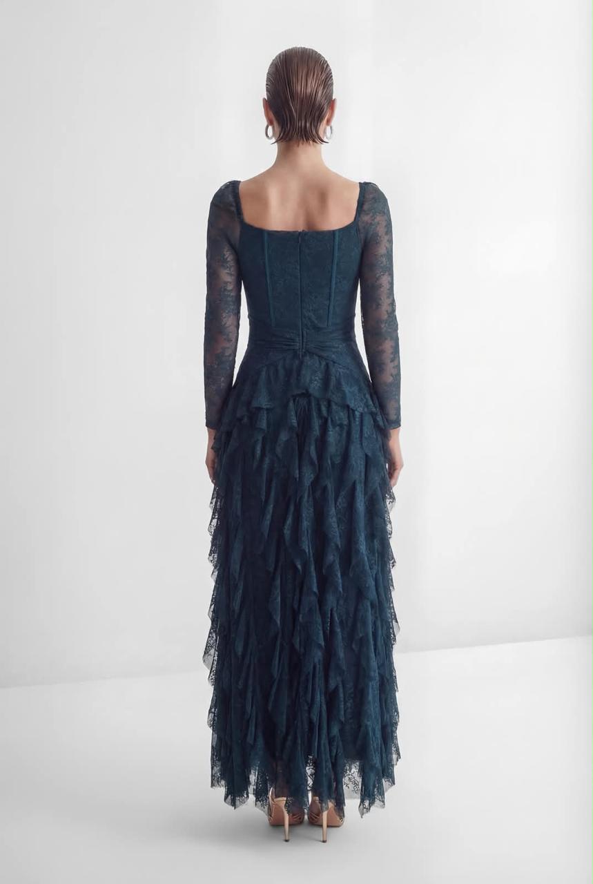 Midnight Romance Lace Ruffle Gown