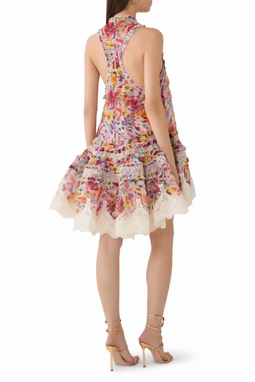 Floral Lace Trim Mini Dress