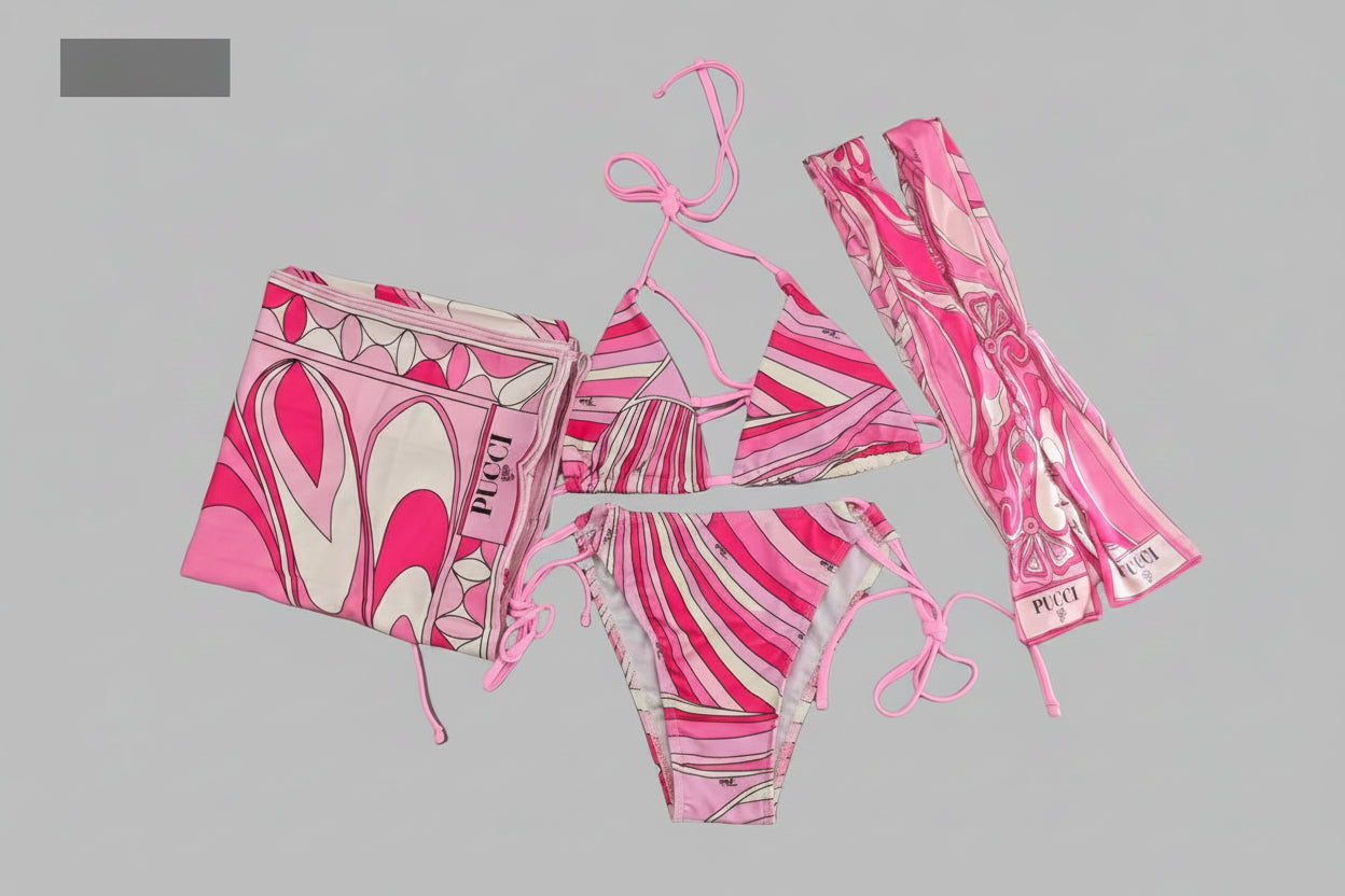 Pucci-Inspired Two-Piece Swimsuit with Matching Scarf