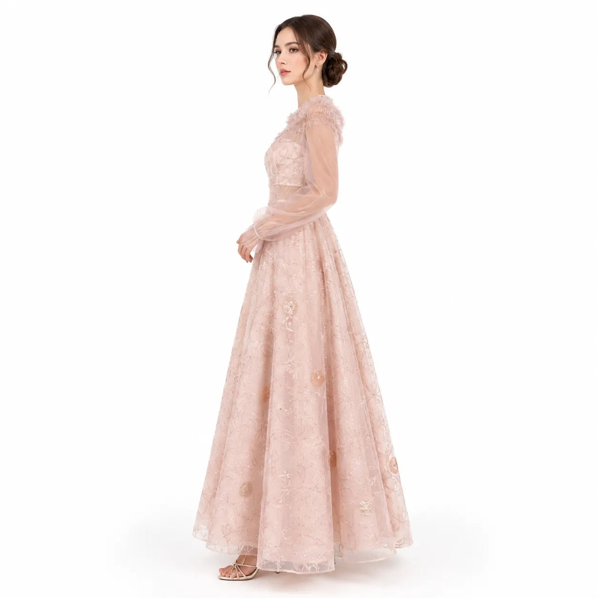 Blush Rose Embroidered Evening Gown