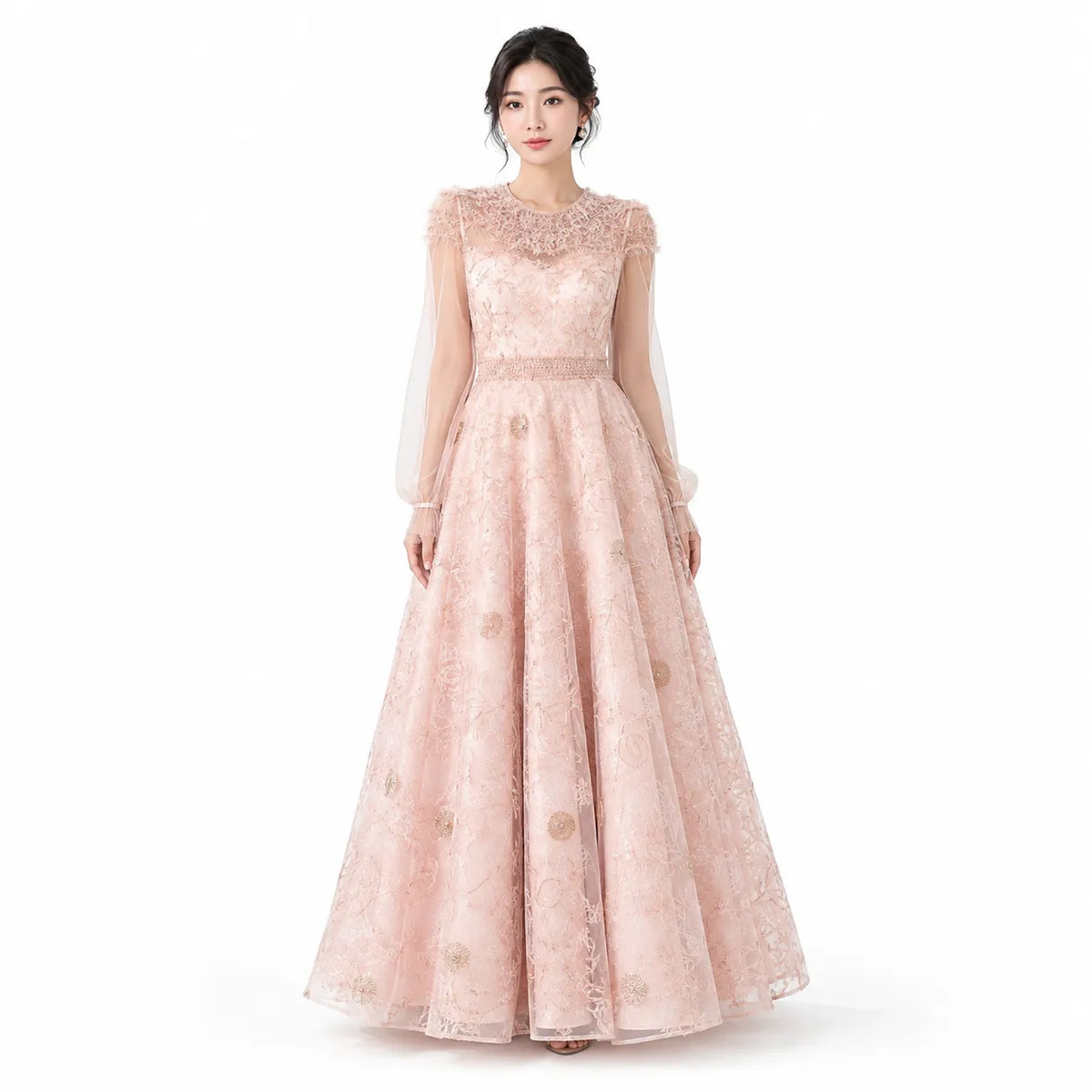 Blush Rose Embroidered Evening Gown