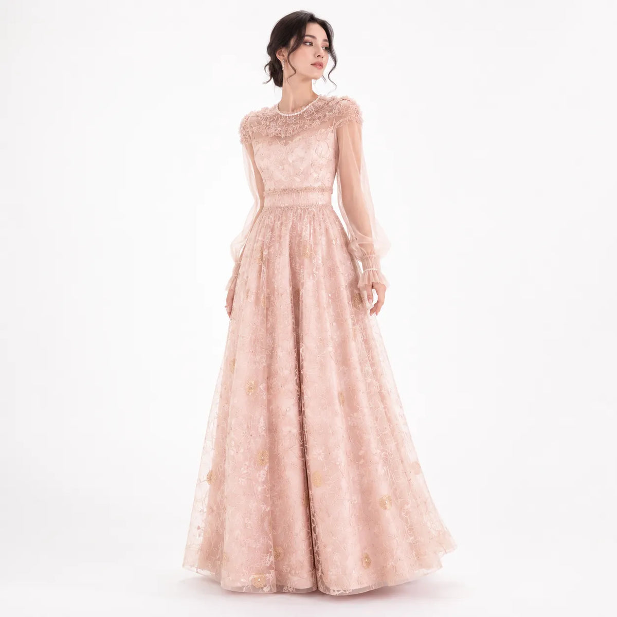 Blush Rose Embroidered Evening Gown