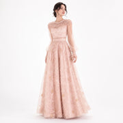 Blush Rose Embroidered Evening Gown