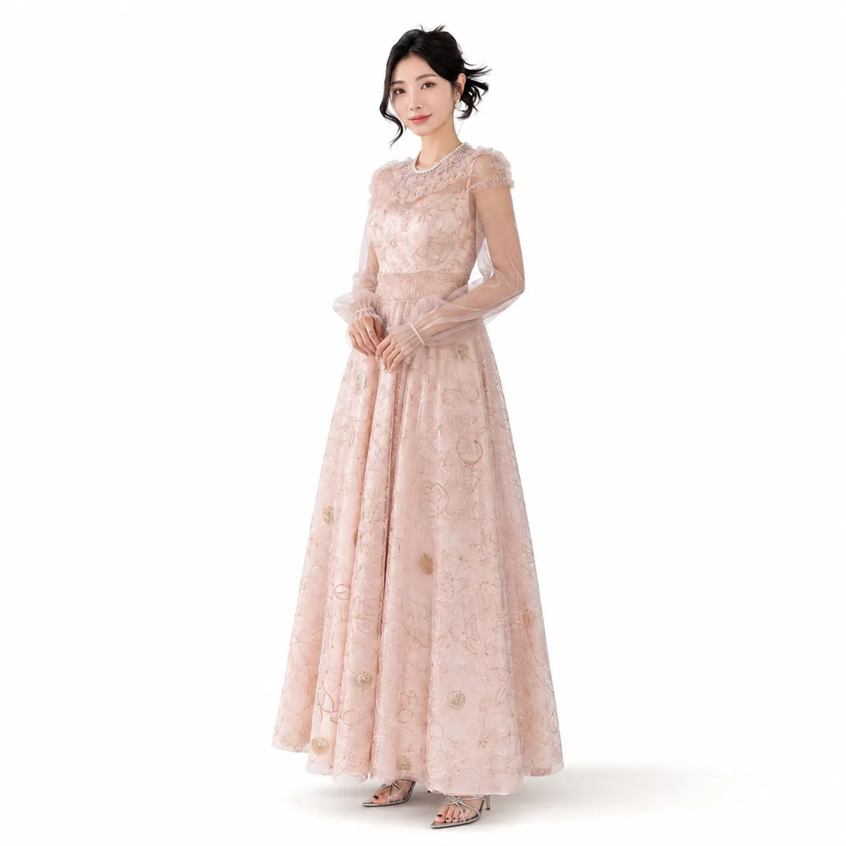 Blush Rose Embroidered Evening Gown