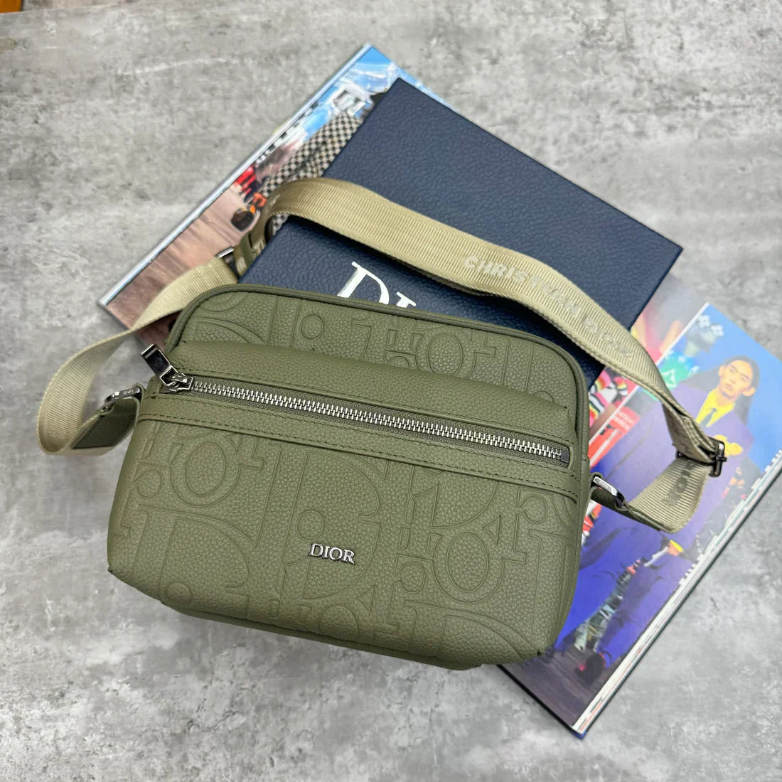 CD LEATHER BAG - KHAKI