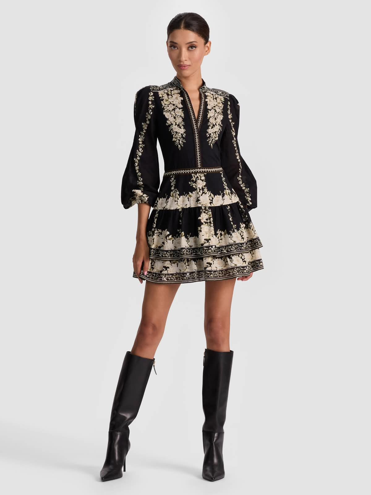 Midnight Elegance Embroidered Mini Dress