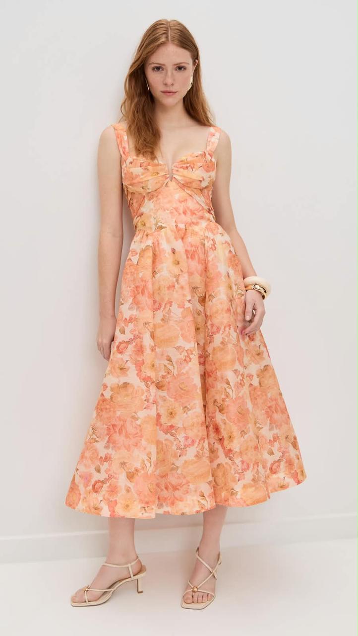 Peach Blossom Midi Dress