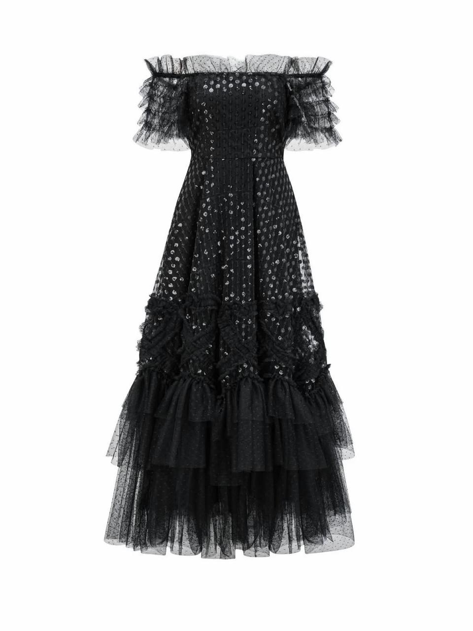 Midnight Elegance Sequin Tulle Maxi Dress