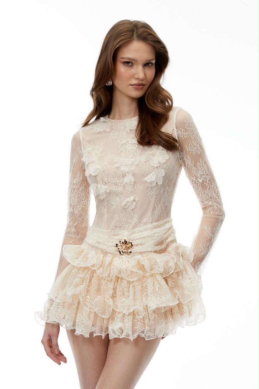Ethereal Lace Ruffle Mini Dress