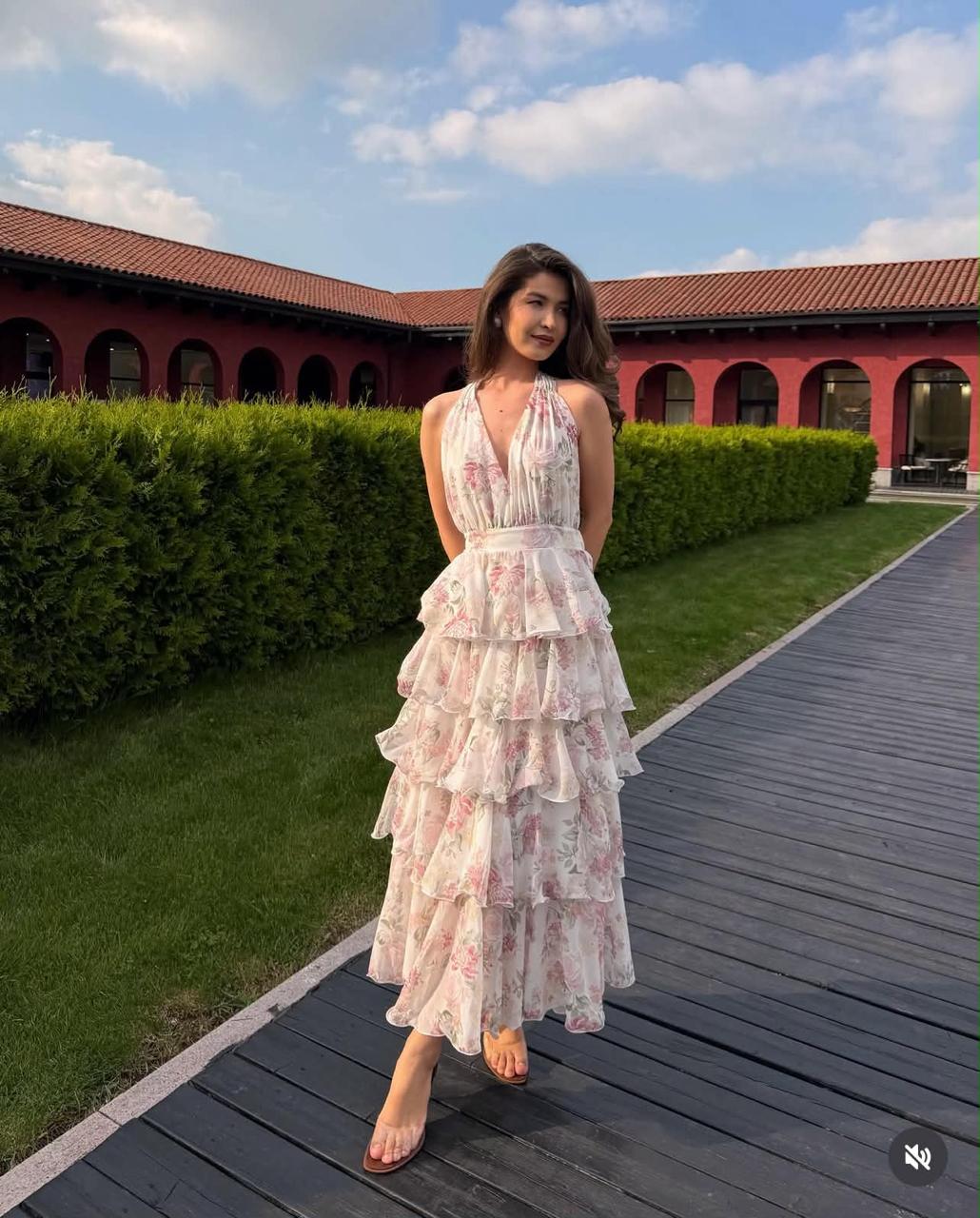 Rose Whisper Tiered Maxi Dress