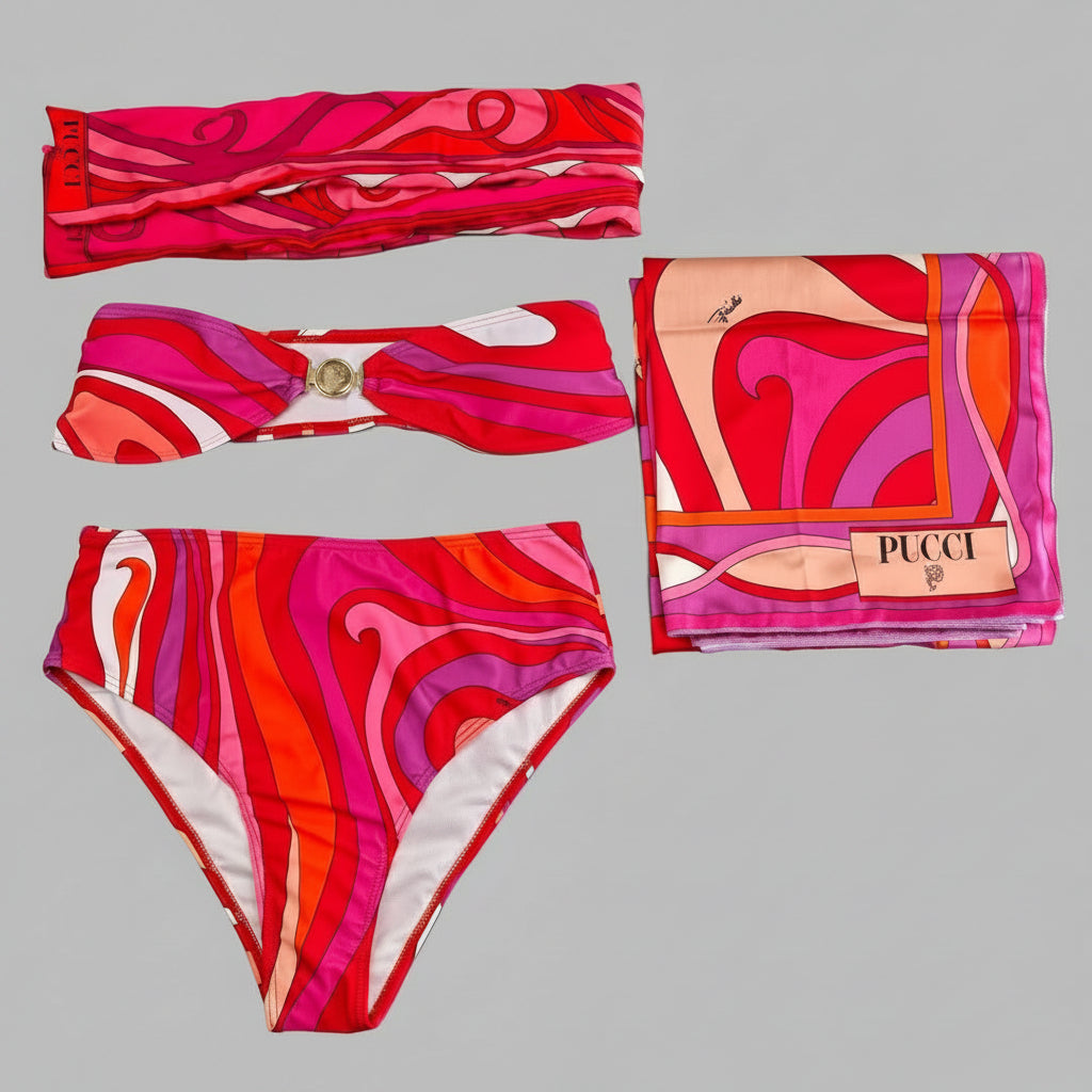 Pucci-Inspired Two-Piece Swimsuit with Matching Scarf