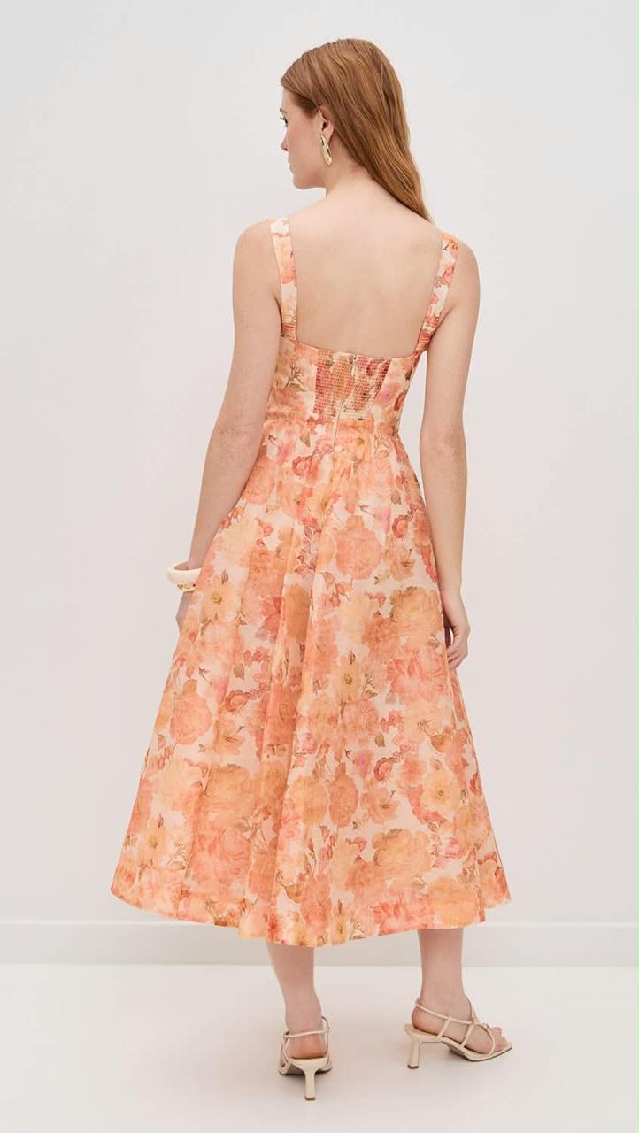 Peach Blossom Midi Dress