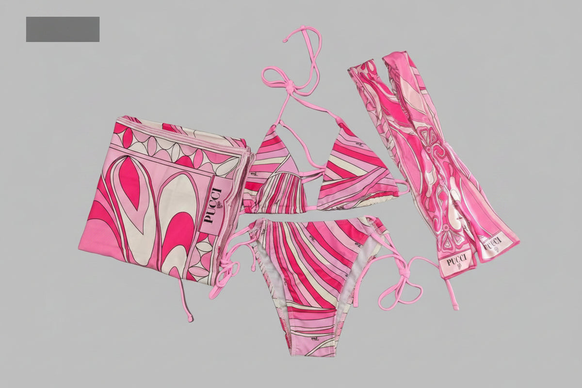 Pucci-Inspired Two-Piece Swimsuit with Matching Scarf